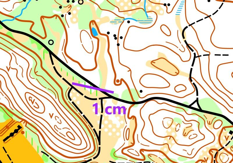 Kartbilde med en lilla strek og teksten 1cm