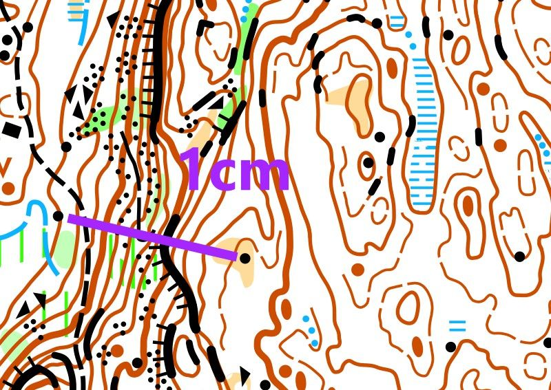 Kartbilde med en lilla strek og teksten 1cm