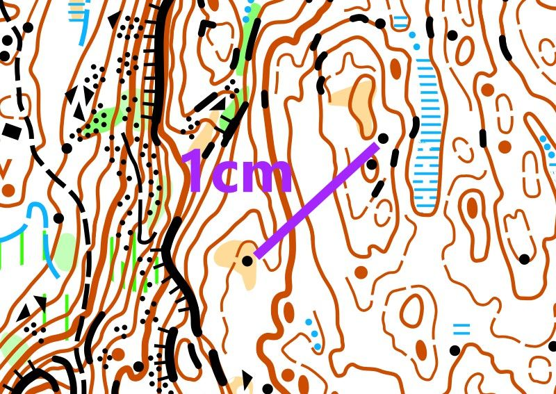 Kartbilde med en lilla strek og teksten 1cm