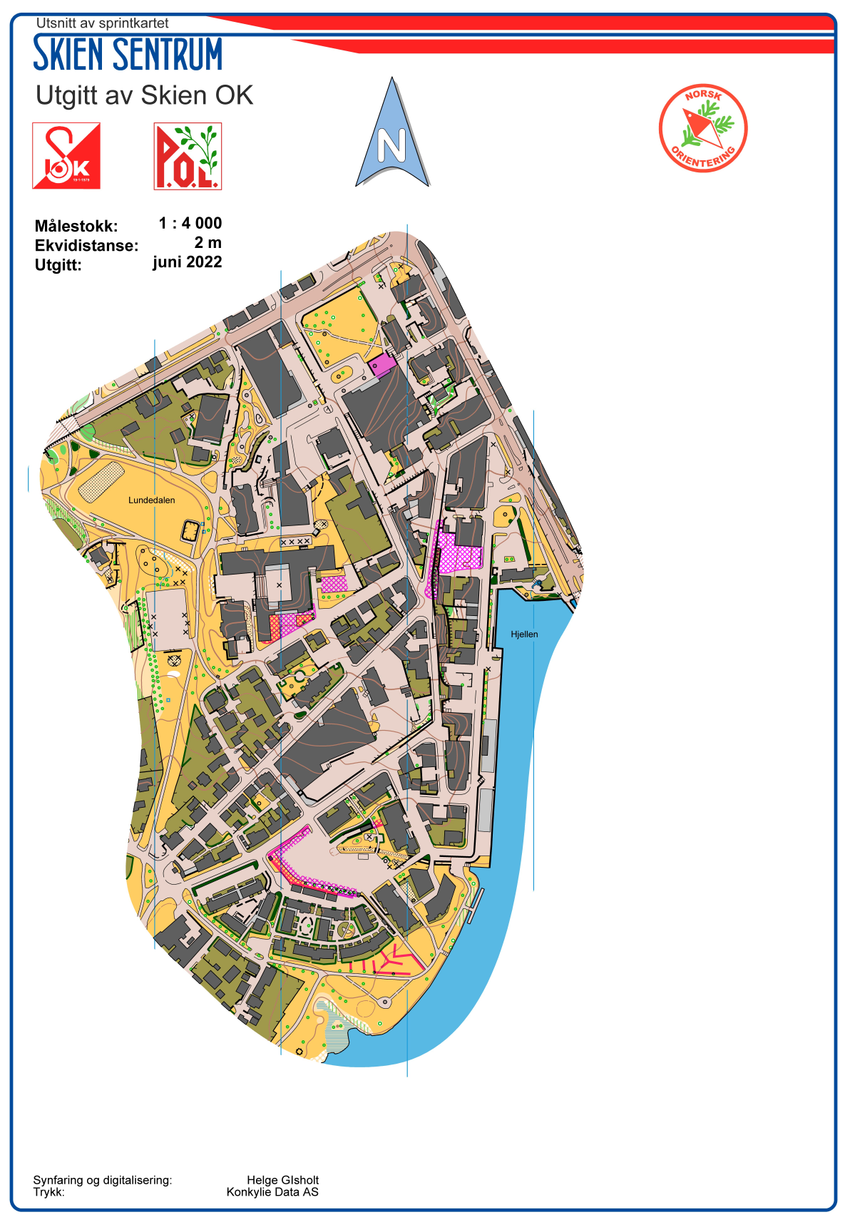 Kart over Skien sentrum